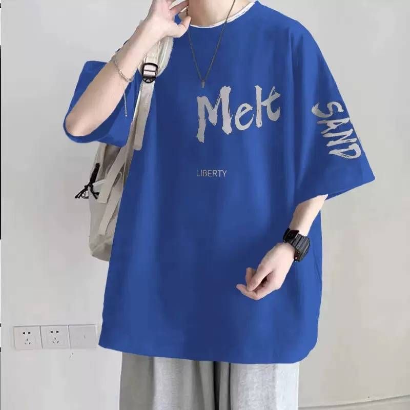 2025 Pure Cotton Plus Size Loose Letter Printed Short Sleeved T-shirt For Men's Summer Half Sleeved Versatile Slimming Clothes_viptrois.com