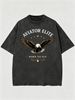 Summer Washed Cotton T-Shirt, Men's Aviator Elite Eagle Print, Luxury Casual Style, Oversized Tee_viptrois.com