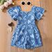 Mother & Kids INS Girls Summer Denim Print Jumpsuit Love Pattern Jumpsuit_viptrois.com