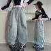 A501 Girls Gradient Denim Scimitar Wide Leg Pants Blue New Children's Miscellaneous European And American Jeans_viptrois.com