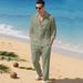 New Linen Autumn Men's Suit - Beach Casual Loose Collar Shirt, Long Sleeves, Long Pants Set For Men_viptrois.com