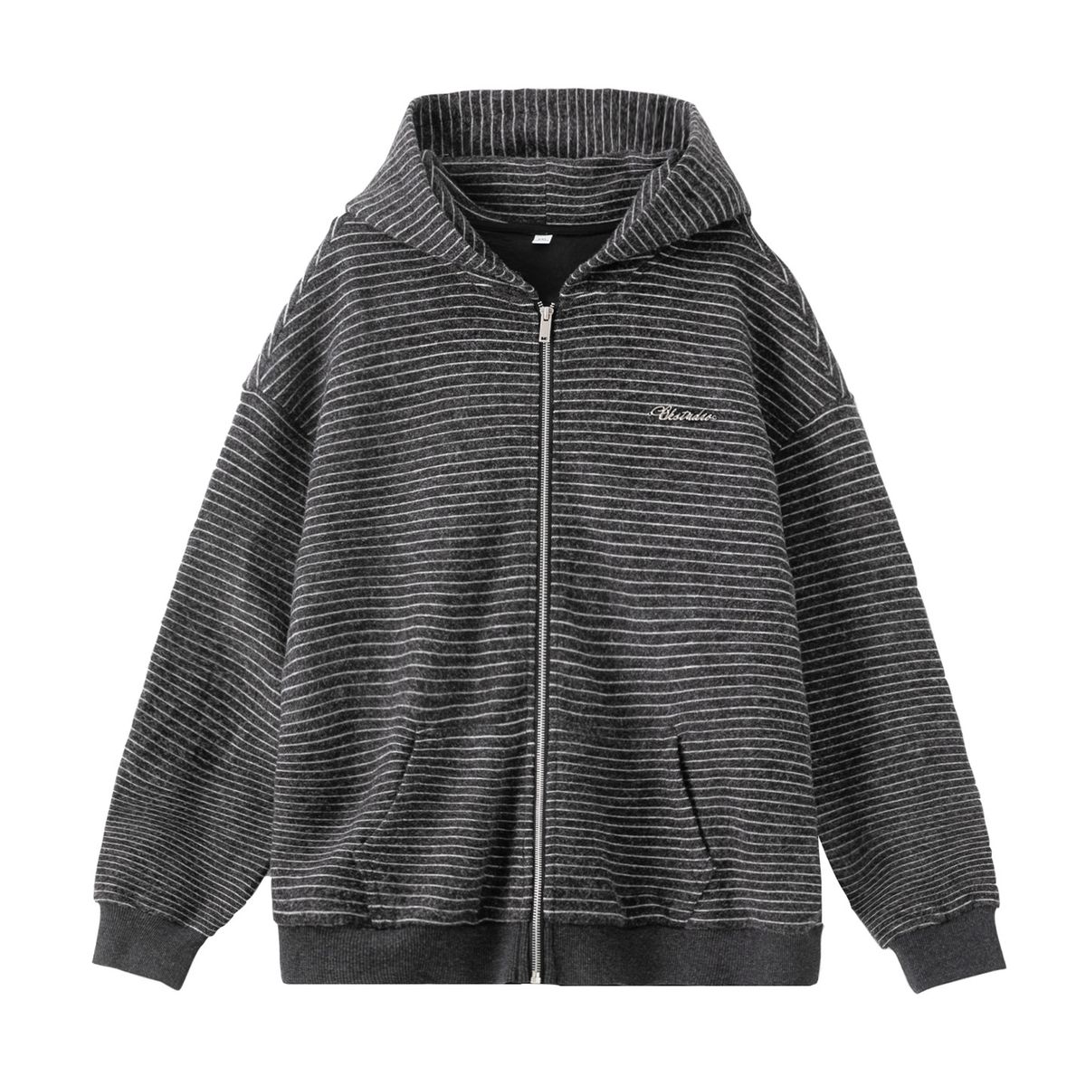Monochrome Man- Vintage Color-Block Striped Hooded Sweatshirt For Men, Autumn And Winter Japanese Style Loose Thick Warm Hoodie Jacket_viptrois.com