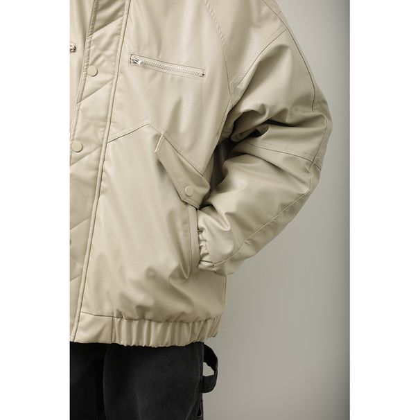 11.11 Store American Style Winter PU Leather Coat Men's Trendy Loose Casual Stand Collar Warm Cotton Jacket_viptrois.com