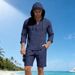 Men's Spring/Summer Thin Linen Suit Casual Loose Fit Breathable Long Sleeve Henley Hooded Shorts Set_viptrois.com