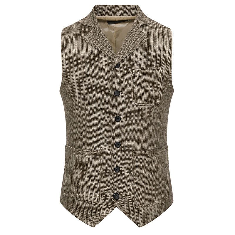 Men's Herringbone Single-breasted Vest Men's Suit Vest_viptrois.com