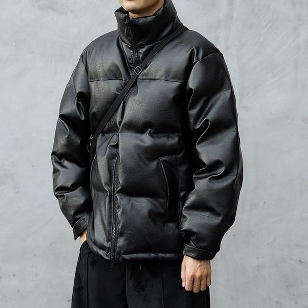 Winter For Men, National Trend Stand Collar PU Leather Padded Jacket, Couple's Coat, Korean Style Trendy Thickened Warm_viptrois.com