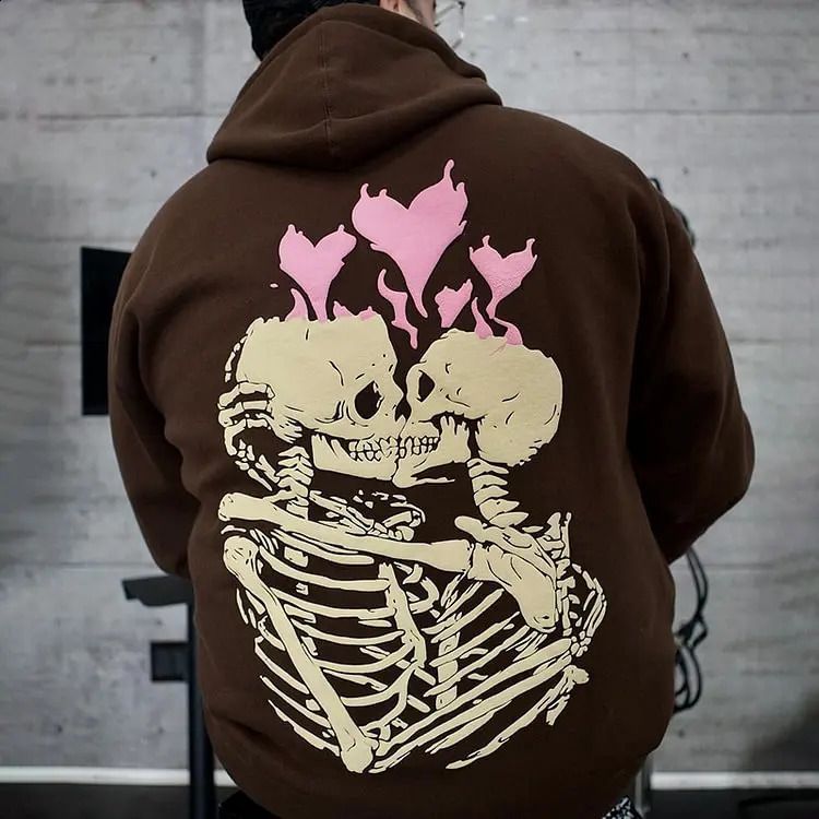 New Sweatshirt Heart Skull Polyester Fleece Print Hoodie Pullover Top Hot Sale_viptrois.com