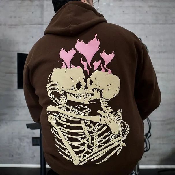 New Sweatshirt Heart Skull Polyester Fleece Print Hoodie Pullover Top Hot Sale_viptrois.com