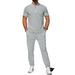 Men's Clothing Men's New Waffle Collar Color Matching Short Sleeved Trousers Two Piece Casual Suit_viptrois.com