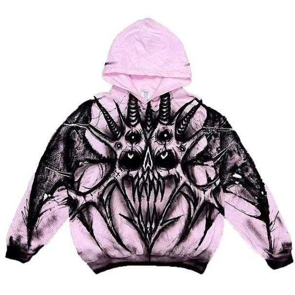Men's Clothing American Style High Weight Trendy Brand Top Sweatshirt Printed Pattern Pullover Sweatshirt Street Punk Hooded Sweatshirt_viptrois.com
