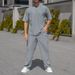 "Men's Waffle Knit Short Sleeve Set – Breathable Loose Fit Crew Neck T-Shirt & Casual Pants (Black/Grey/Khaki/Green, Sizes S-XXXL)"_viptrois.com