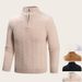 Men's Half-Zip Stand Collar Sweater Autumn Knit Pullover With Jacquard Pattern Thickened Poly-Modal Blend For Urban Street Style_viptrois.com