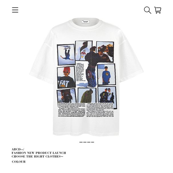 Men Oversized Vintage Photo Collage Graphic T Shirt, 90s Ski Street Print Loose Short Sleeve Streetwear Casual Top_viptrois.com