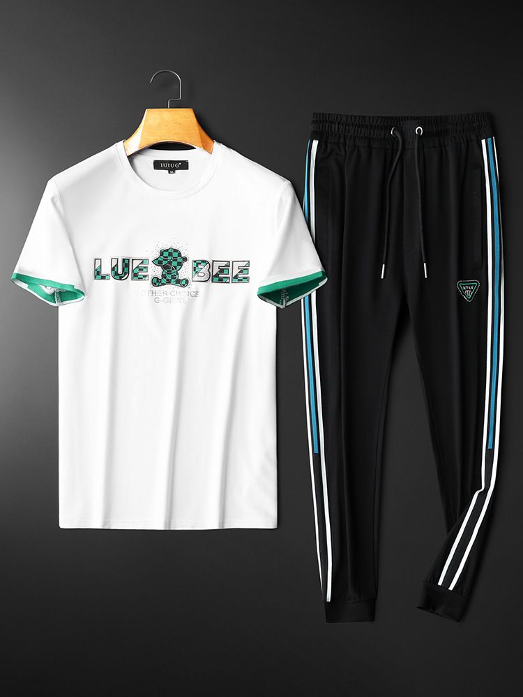 Men's Clothing men's new summer casual suit short sleeved T shirt and trousers men's ice silk modal men_viptrois.com