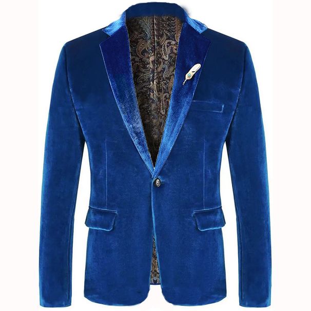 Men's Tencel Velvet Slim Fit Fashion Suit Jacket Wedding Prom Evening_viptrois.com