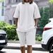 Men's Clothing Jacquard Checkerboard Solid Color Short Sleeved Shorts Suit_viptrois.com