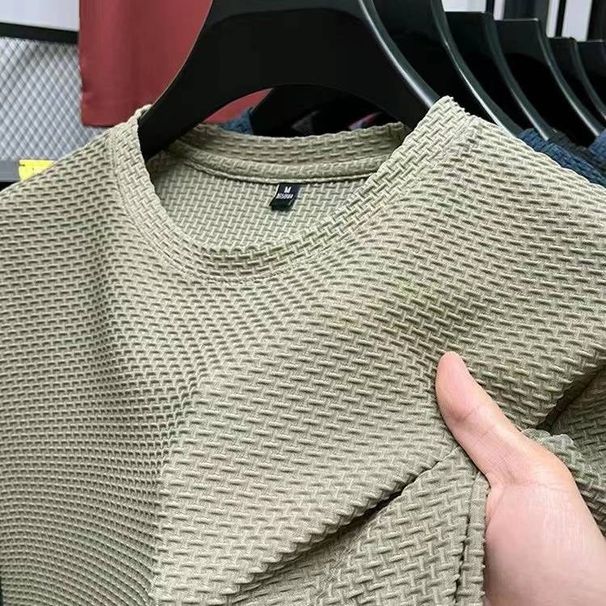 Short-sleeved T-shirt For Men, Summer Ice Silk Coolness, Elastic, Quick-drying, Dark Pattern Jacquard T-shirt, Round Neck T-shirt_viptrois.com