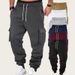 Men's Multi-Pocket Cargo Pants - Comfortable Straight Leg Jogger Pants For Casual Wear & Outdoor Activities (Black, Dark Gray, Light Gray, More )_viptrois.com