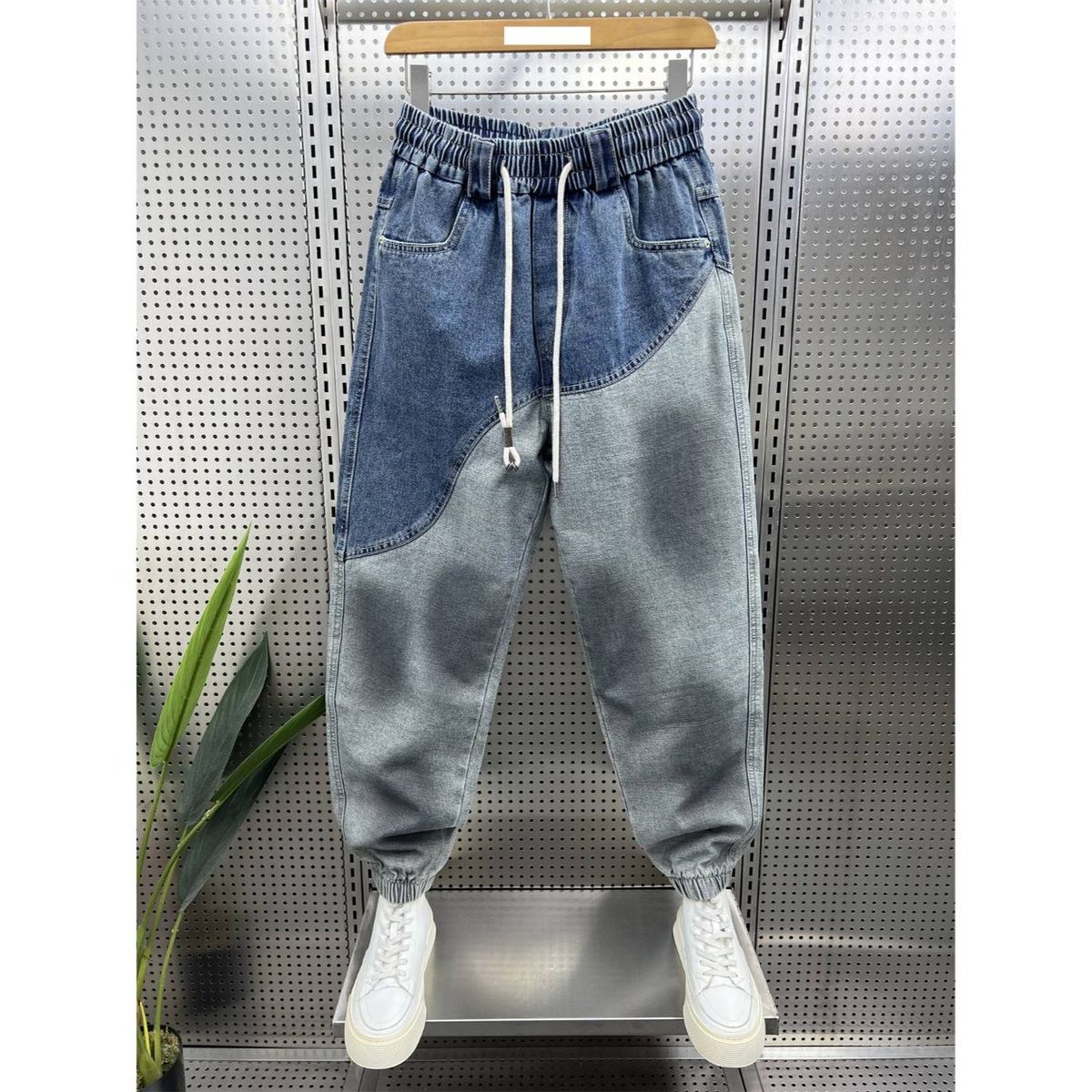 Men's Vintage Washed Denim Pants – Retro Color-Block Slim Tapered Jeans With Raw Hem Streetwear Inspired Relaxed Fit For Urban Exploration (M-XXXL)_viptrois.com