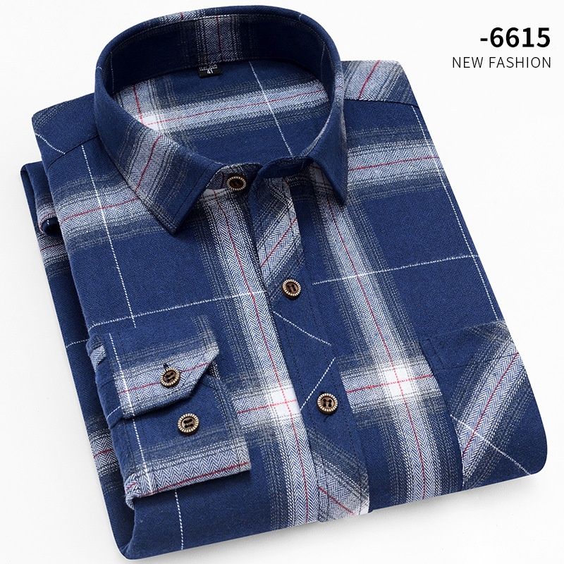 Men's Long Sleeve Checkered Shirt, Fashion Casual Plaid Button-Up Shirt With Brushed Finish, Korean Style Versatile Spring Fall Loose Fit Trendy Top_viptrois.com