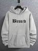 Men's Autumn And Winter Casual Fashion Loose Hooded Sweatshirt Letter Blessed Print Warm Long Sleeved Pullover_viptrois.com