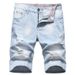 Men's Summer Light Blue Denim Shorts Mid-Thigh Length Distressed Casual Relaxed Fit Five-Pocket Design_viptrois.com