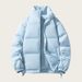 Unisex Solid Color Stand Collar Puffer Jacket, Winter Thickened Warm Quilted Coat, Casual Loose Fit Stylish Outerwear For Men And Women_viptrois.com