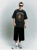 Summer Washed Cotton T-Shirt, Men's Golden Society Lion Crest Print, Luxury Casual Style, Oversized Tee_viptrois.com