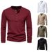 Men's Color Block Four Button Henry Long sleeved T-shirt D32_viptrois.com