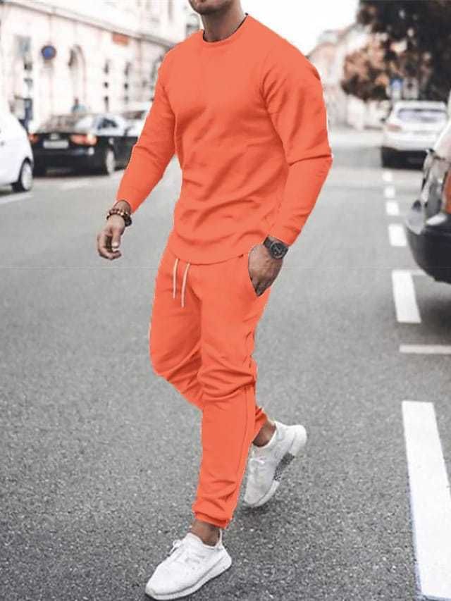 Men's Casual Long Sleeve Outfit Set – Trendy Two-Piece (Breathable Poly-Cotton Blend) For Spring & Fall_viptrois.com
