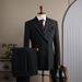 Men's Blue Double Breasted Suit – British Style Formal & Wedding Groomsmen Suit (Navy, Black, Suit + Trousers Or Single Piece, Sizes 48/M-58/4XL)_viptrois.com