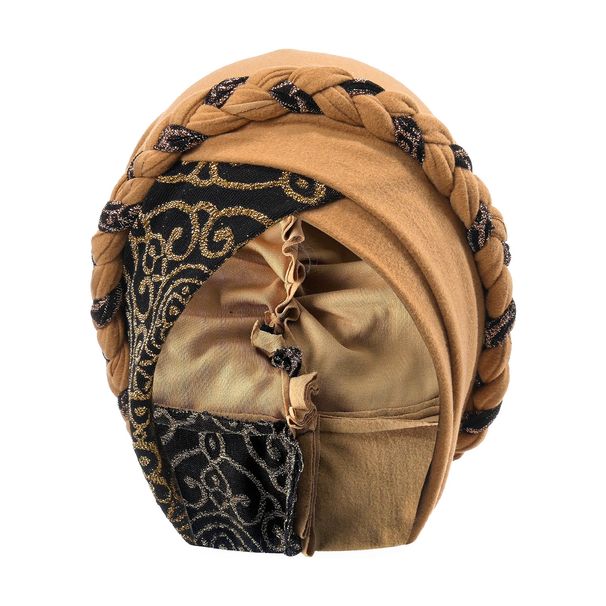 Muslim hat Around the head braid hat ethnic Xiangyun gold wire double fold color scarf_viptrois.com
