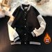 American Retro Baseball Jacket Vintage Black White Patchwork Oversize Coat Spri And Autumn National Trend Men's_viptrois.com