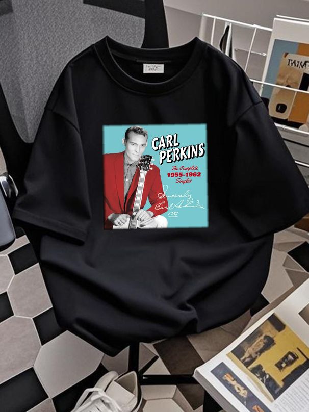 Rare Carl Perkins Singer Cotton Gift For Fan S-2345XL Black T-shirt TMB1533 Stretched Streetwear Stylish Versatile Fashion Unisex Slightly Summer_viptrois.com
