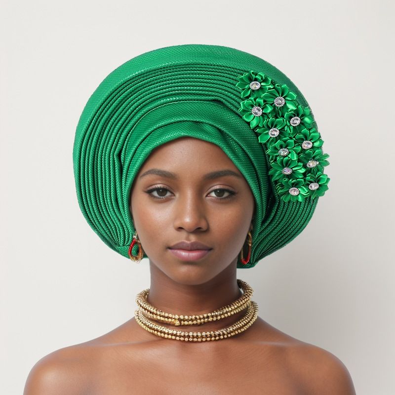 Elegant Embellished Lace Layered Headwrap For Weddings & Parties - Adjustable Gele Head Tie In Multiple Colors Aoto Gele Baotou Hat_viptrois.com