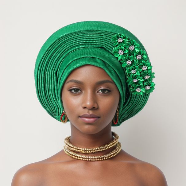 Elegant Embellished Lace Layered Headwrap For Weddings & Parties - Adjustable Gele Head Tie In Multiple Colors Aoto Gele Baotou Hat_viptrois.com