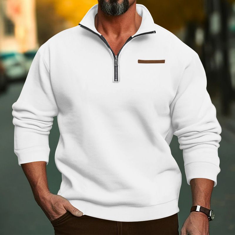Pure Pure 2025 Independent Station Plus Size Winter Fleece Half-Zip Stand Collar Pullover Solid Color Casual Sweatshirt Men's_viptrois.com