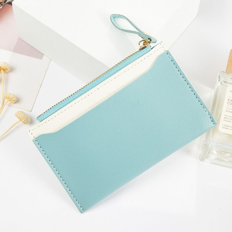 Wallet Card Cases Card Holder Women Zipper Coin Purse PU Leather Stitching Contrast Color ID Card Small Fresh Wallet_viptrois.com
