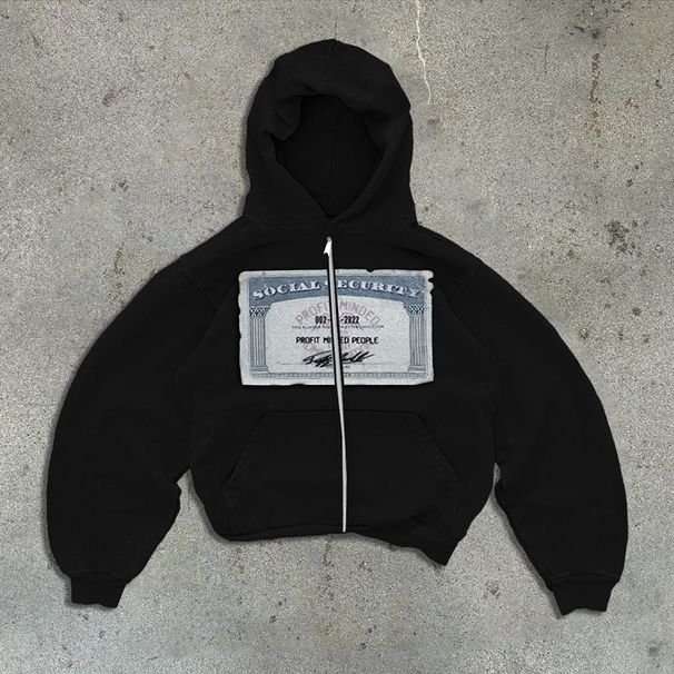 Men's Clothing Personality Street Banknote Pattern Printed Hoodie Unisex Loose Hooded Zipper Sweatshirt_viptrois.com