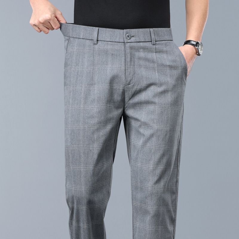 Men's Clothing Pants Men Summer Thin Casual Pants Stretch Trousers Men's Style Trend Elastic Waist Stretch Trousers Plaid Pants_viptrois.com