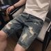Men's Clothing High Street Ripped Denim Shorts Men Summer Loose Trendy Casual Mid Length Pants Summer Wear Trendy Brand Shorts_viptrois.com
