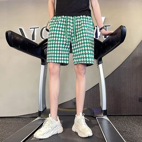 Men's Trendy Diamond Patterned Casual Shorts Mid-Length Summer Cropped Pants Popular Brand Five Point_viptrois.com