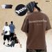 American Style Couple Trendy Brand Foam Text Print High Street Short Sleeve T-Shirt Unisex Summer Top_viptrois.com