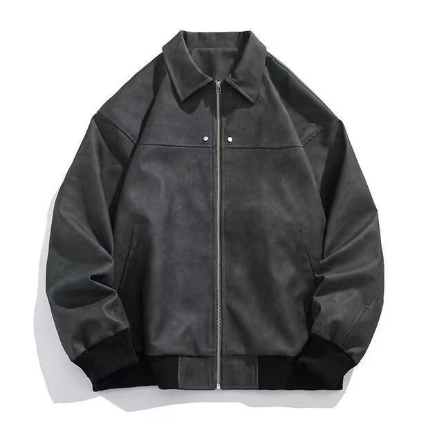 Men's Clothing Men's Retro Studded Leather Jacket Spring Autumn Style Lapel Baseball Coat For German Couple_viptrois.com