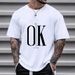 Men's Clothing Cotton T Shirt OK Letter Pullover Trendy Brand Hip Hop Y2K Pattern Printed T Shirt_viptrois.com