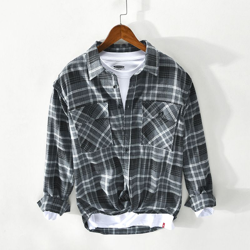 New Men's Casual Long Sleeved Checkered Cotton Shirt Jacket_viptrois.com