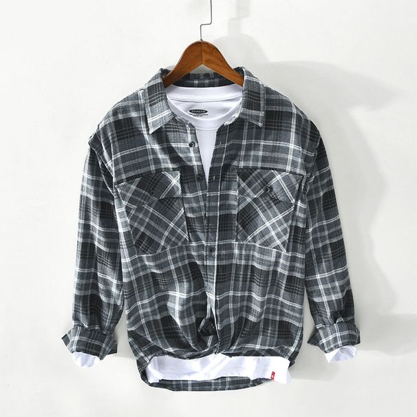 New Men's Casual Long Sleeved Checkered Cotton Shirt Jacket_viptrois.com