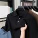 Men's Clothing Men's Summer Short Sleeve Knit Shirt Simple Solid Color Casual Trendy T-Shirt Jacquard Openwork Collar_viptrois.com