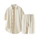 Men's Summer Linen Blend Relaxed Fit Short Sleeve Shirt & Shorts Set - Breathable, Wrinkle-Free, Comfortable Casual Outfit (M-3XL, Beige/Grey/Black)_viptrois.com