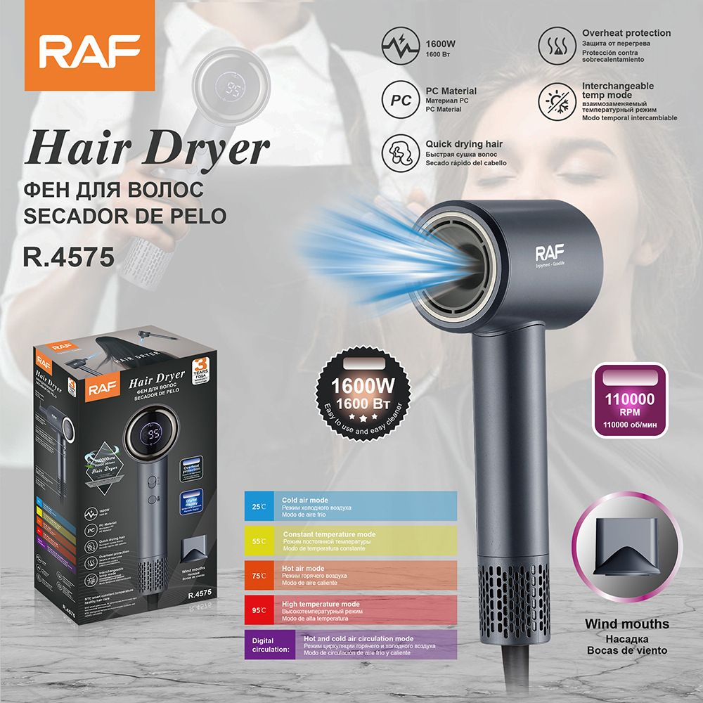RAF European Standard High-Speed Hair Dryer For Home Use With Multi-Level Temperature Adjustment, ABS Material, 11000_viptrois.com